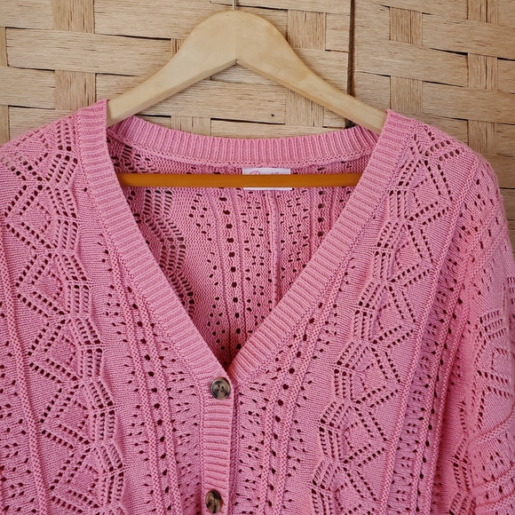 Pink Lily Knit Cardigan Size Large Button Up - Picture 2 of 6